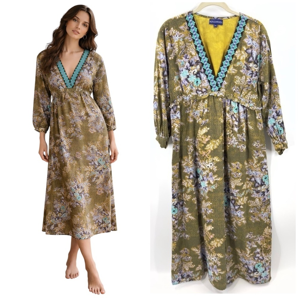 Tuckernuck Ro's Garden Indiana Boho Midi Dress Size XS Floral Embroidered Indie